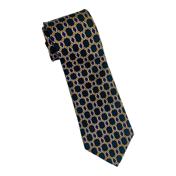 Fashion Neckwear Handmade Silk Necktie Gold Red White Blue Geometric Pattern Tie - Picture 1 of 7